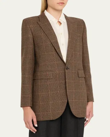 Saint Laurent Single-Breasted Slim Houndstooth Plaid Blazer | Thumbnail 4 Saint Laurent Single-Breasted Slim Houndstooth Plaid Blazer | Thumbnail 4