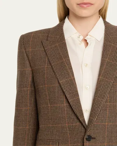 Saint Laurent Single-Breasted Slim Houndstooth Plaid Blazer | Thumbnail 5 Saint Laurent Single-Breasted Slim Houndstooth Plaid Blazer | Thumbnail 5