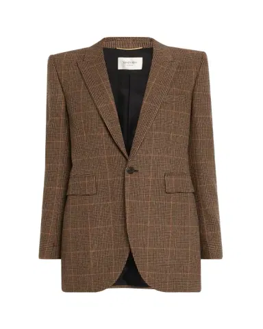 Saint Laurent Single-Breasted Slim Houndstooth Plaid Blazer | Thumbnail 1 Saint Laurent Single-Breasted Slim Houndstooth Plaid Blazer | Thumbnail 1