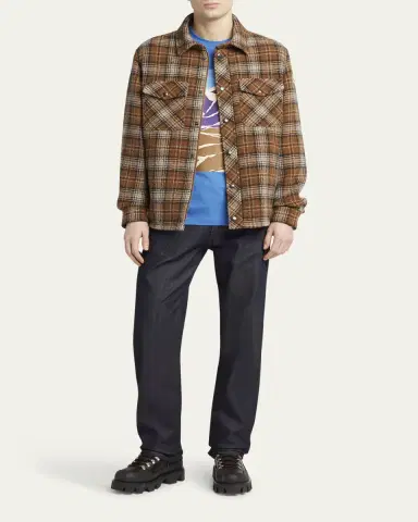 Moncler Men's Wool Check Snap-Front Shirt | Thumbnail 2
