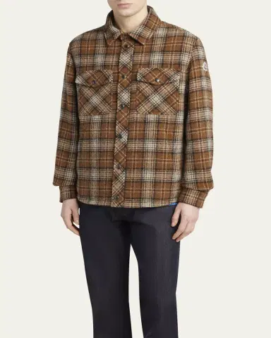 Moncler Men's Wool Check Snap-Front Shirt | Thumbnail 4