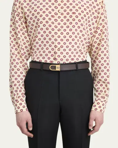 Valentino Garavani Men's Leather VLogo-Buckle Belt | Thumbnail 2