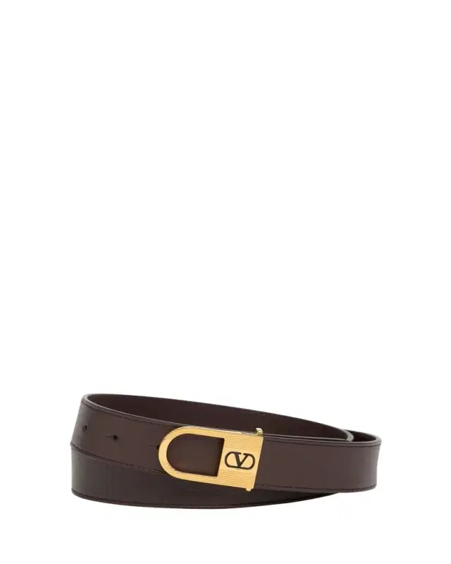 Men's Leather VLogo-Buckle Belt