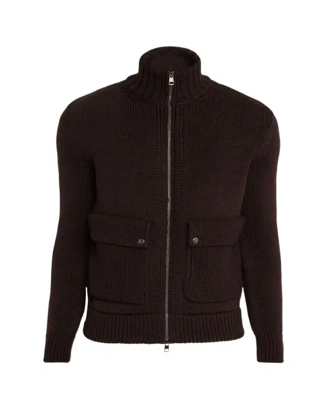 Men's Back-Quilted Wool Knit Cardigan