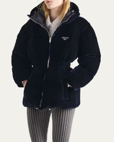 Prada Cinched Velvet Puffer Jacket | Thumbnail 2 Prada Cinched Velvet Puffer Jacket | Thumbnail 2