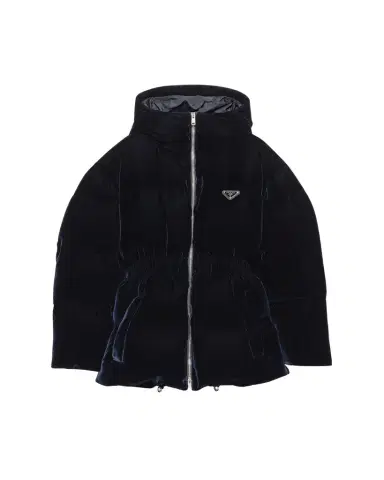 Prada Cinched Velvet Puffer Jacket | Thumbnail 1 Prada Cinched Velvet Puffer Jacket | Thumbnail 1