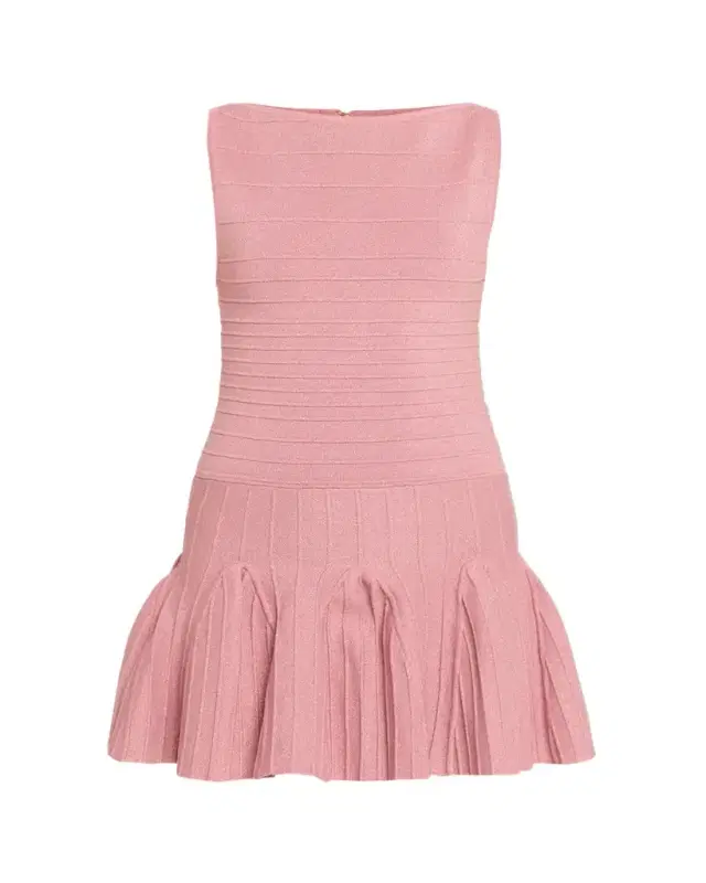 Retrofete Audrina Metallic Knit Godet-Skirt Sleeveless Mini Dress