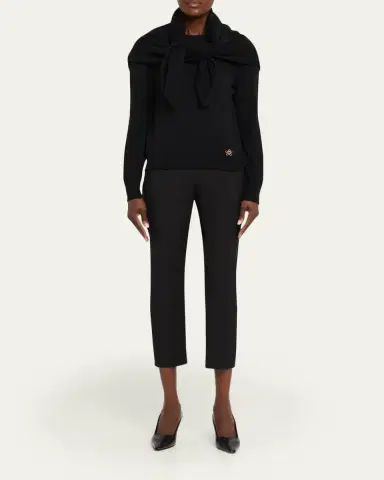 Oscar de la Renta Crewneck Cashmere Sweater With Removable Scarf | Thumbnail 2 Oscar de la Renta Crewneck Cashmere Sweater With Removable Scarf | Thumbnail 2