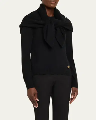 Oscar de la Renta Crewneck Cashmere Sweater With Removable Scarf | Thumbnail 4 Oscar de la Renta Crewneck Cashmere Sweater With Removable Scarf | Thumbnail 4