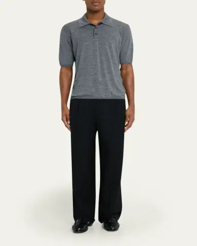 Saint Laurent Men's Cassandre Wool Short-Sleeved Polo Shirt | Thumbnail 2
