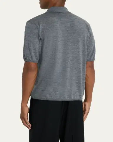 Saint Laurent Men's Cassandre Wool Short-Sleeved Polo Shirt | Thumbnail 3