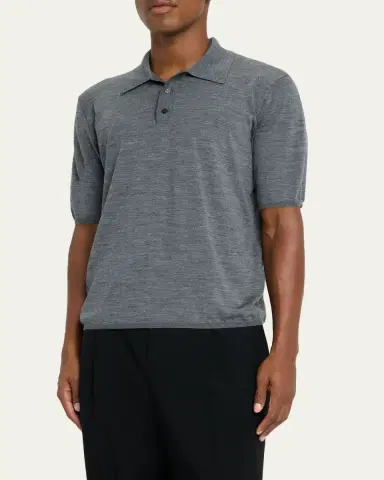 Saint Laurent Men's Cassandre Wool Short-Sleeved Polo Shirt | Thumbnail 4