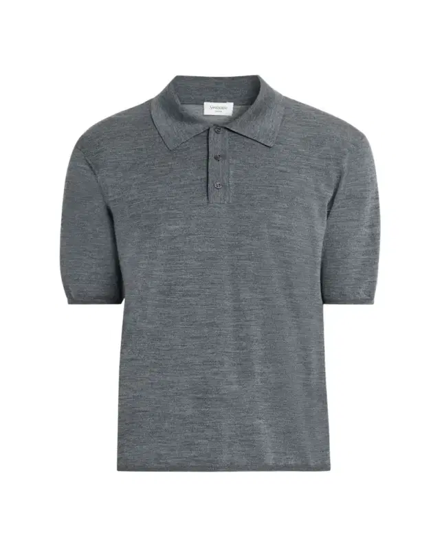 Saint Laurent Men's Cassandre Wool Short-Sleeved Polo Shirt