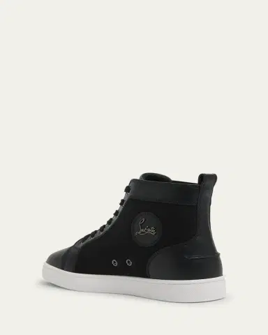 Christian Louboutin Men's Louis Textile and Leather Red-Sole High-Top Sneakers | Thumbnail 2 Christian Louboutin Men's Louis Textile and Leather Red-Sole High-Top Sneakers | Thumbnail 2