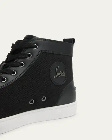 Christian Louboutin Men's Louis Textile and Leather Red-Sole High-Top Sneakers | Thumbnail 3 Christian Louboutin Men's Louis Textile and Leather Red-Sole High-Top Sneakers | Thumbnail 3