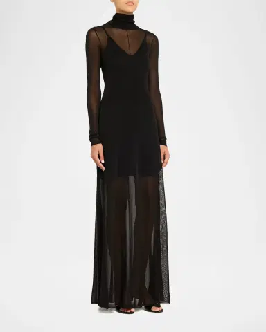 Jason Wu Collection Turtleneck Sheer Knit Long-Sleeve Maxi Dress | Thumbnail 5