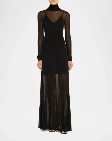 Jason Wu Collection Turtleneck Sheer Knit Long-Sleeve Maxi Dress | Thumbnail 6