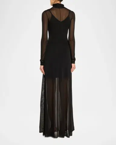 Jason Wu Collection Turtleneck Sheer Knit Long-Sleeve Maxi Dress | Thumbnail 7