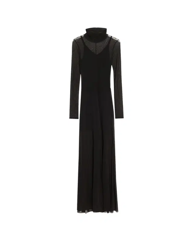 Turtleneck Sheer Knit Long-Sleeve Maxi Dress