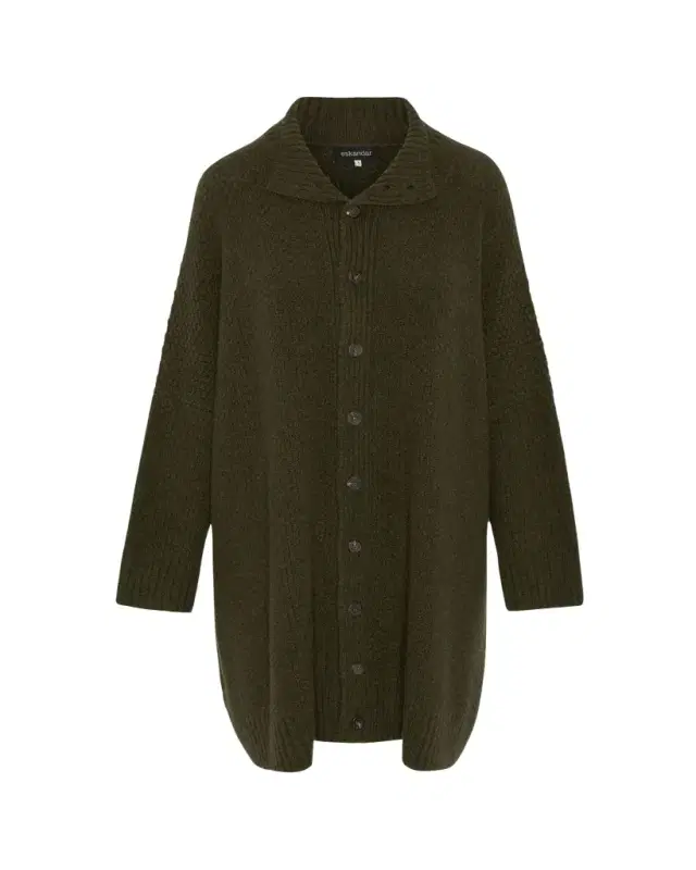 Wide High-Neck Button Cardigan (Long Plus Length)