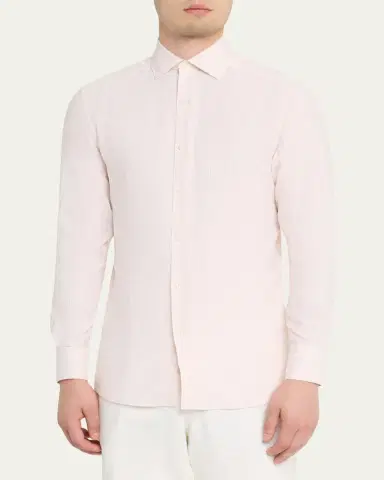 Zegna Men's Cotton and Cashmere Pinstripe Slim-Fit Sport Shirt | Thumbnail 4 Zegna Men's Cotton and Cashmere Pinstripe Slim-Fit Sport Shirt | Thumbnail 4