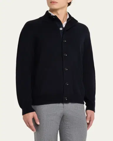 Brioni Men's Full-Zip Cashmere Cardigan Sweater | Thumbnail 4 Brioni Men's Full-Zip Cashmere Cardigan Sweater | Thumbnail 4