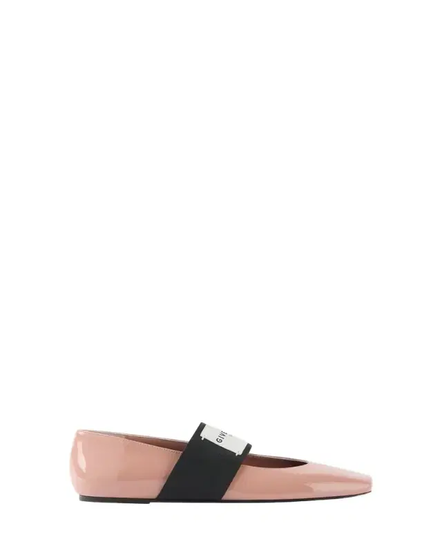 Sliced Square Label Patent Leather Ballerina Flats