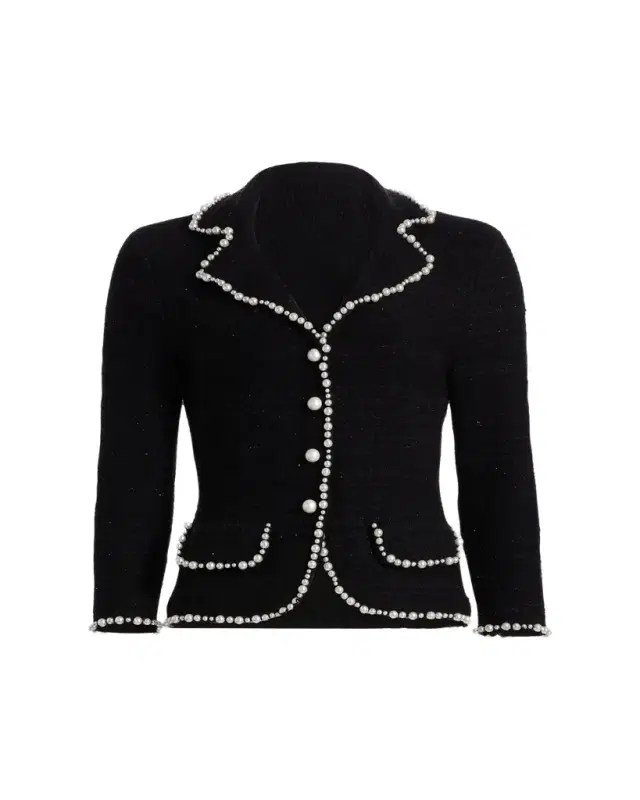 Rickie Freeman for Teri Jon Bead-Trim Metallic Tweed Blazer