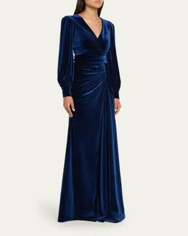Badgley Mischka Pleated A-Line Velvet Gown | Thumbnail 4 Badgley Mischka Pleated A-Line Velvet Gown | Thumbnail 4