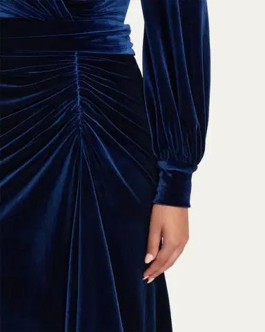 Badgley Mischka Pleated A-Line Velvet Gown | Thumbnail 5 Badgley Mischka Pleated A-Line Velvet Gown | Thumbnail 5