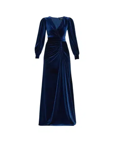Badgley Mischka Pleated A-Line Velvet Gown | Thumbnail 1 Badgley Mischka Pleated A-Line Velvet Gown | Thumbnail 1