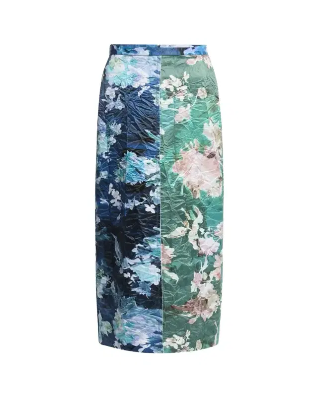 Colorblock Floral Satin Midi Pencil Skirt Colorblock Floral Satin Midi Pencil Skirt