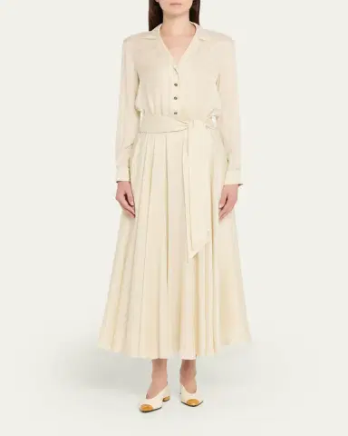 Loro Piana Nevis Belted Silk Jacquard Midi Shirtdress | Thumbnail 2