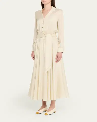 Loro Piana Nevis Belted Silk Jacquard Midi Shirtdress | Thumbnail 4