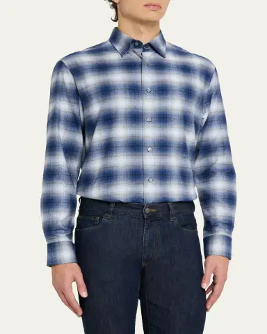 Brioni Men's Cotton Flannel Check Sport Shirt | Thumbnail 4 Brioni Men's Cotton Flannel Check Sport Shirt | Thumbnail 4