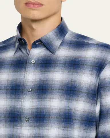 Brioni Men's Cotton Flannel Check Sport Shirt | Thumbnail 5 Brioni Men's Cotton Flannel Check Sport Shirt | Thumbnail 5