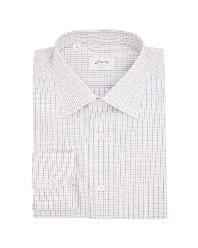 Brioni Men's Giza 87 Cotton Grid Check Dress Shirt