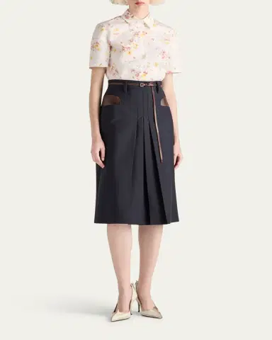 Prada Bouquet Poplin Short-Sleeve Button-Down Blouse | Thumbnail 2