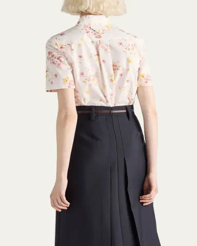 Prada Bouquet Poplin Short-Sleeve Button-Down Blouse | Thumbnail 3