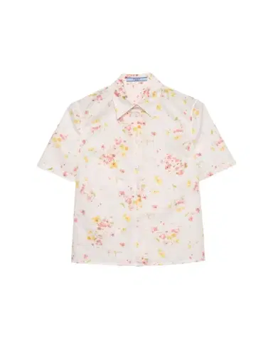 Prada Bouquet Poplin Short-Sleeve Button-Down Blouse | Thumbnail 1