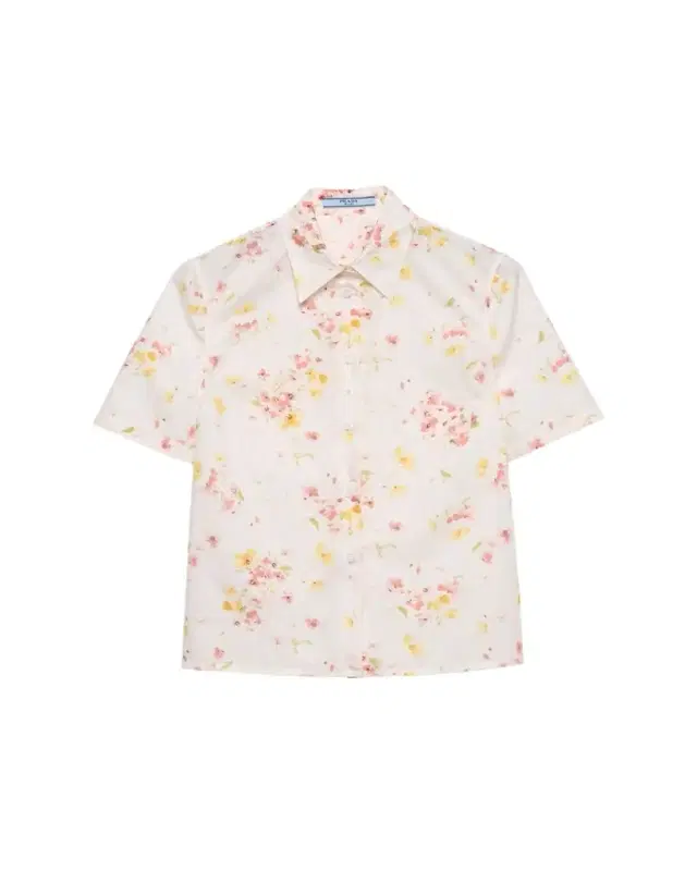 Bouquet Poplin Short-Sleeve Button-Down Blouse