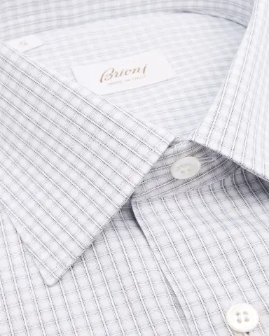Brioni Men's Classic-Fit Micro-Check Cotton Dress Shirt | Thumbnail 2