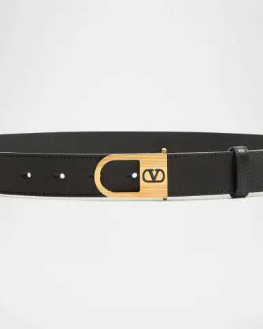 Valentino Garavani VLogo Signature Enameled Logo Leather Belt, 30mm | Thumbnail 3