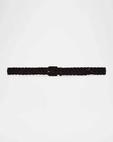 Giorgio Armani Men's Covered-Buckle Braided Leather Belt | Thumbnail 2 Giorgio Armani Men's Covered-Buckle Braided Leather Belt | Thumbnail 2