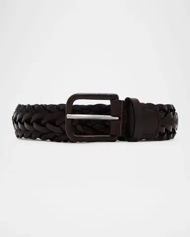 Giorgio Armani Men's Covered-Buckle Braided Leather Belt | Thumbnail 3 Giorgio Armani Men's Covered-Buckle Braided Leather Belt | Thumbnail 3