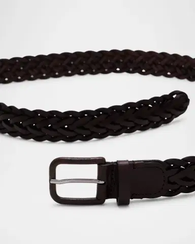 Giorgio Armani Men's Covered-Buckle Braided Leather Belt | Thumbnail 4 Giorgio Armani Men's Covered-Buckle Braided Leather Belt | Thumbnail 4
