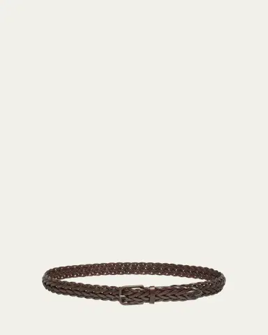 Giorgio Armani Men's Covered-Buckle Braided Leather Belt | Thumbnail 5 Giorgio Armani Men's Covered-Buckle Braided Leather Belt | Thumbnail 5