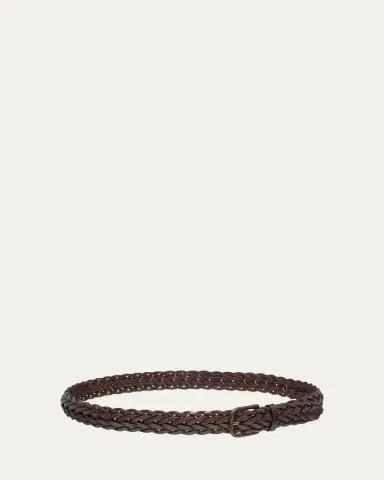 Giorgio Armani Men's Covered-Buckle Braided Leather Belt | Thumbnail 6 Giorgio Armani Men's Covered-Buckle Braided Leather Belt | Thumbnail 6