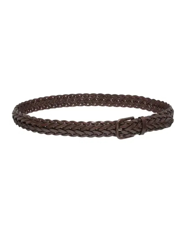 Giorgio Armani Men's Covered-Buckle Braided Leather Belt