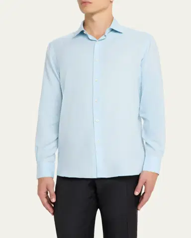 ZEGNA Men's Cashco Cashmere and Cotton Sport Shirt | Thumbnail 4 ZEGNA Men's Cashco Cashmere and Cotton Sport Shirt | Thumbnail 4